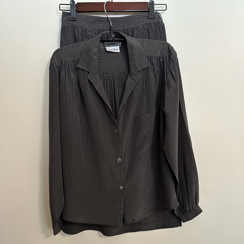 Vintage Carole Little St-Tropez W Silk Black/Gray Houndstooth 2-Piece Dress Sz 6